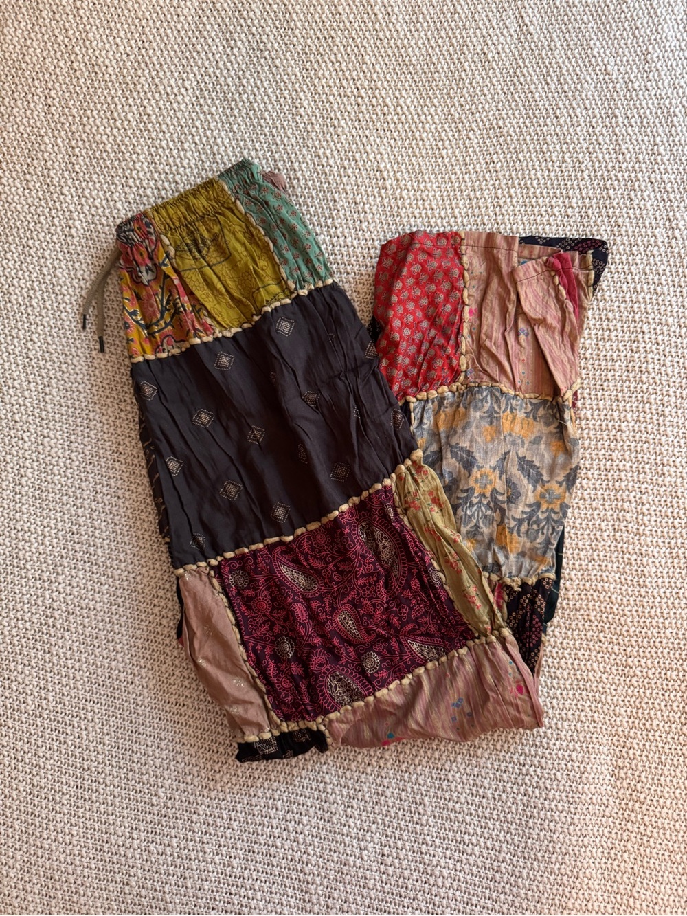 Boho Patchwork Maxi Skirt in Mixed Jewel Tones
